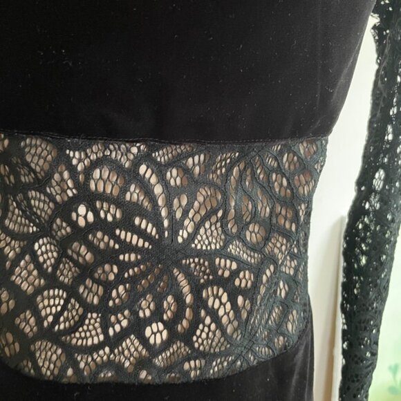 Antonio Melani Velvet Lace Sheer Panel Dress Womens 0 Black Goth Cocktail Y2K - Picture 7 of 12